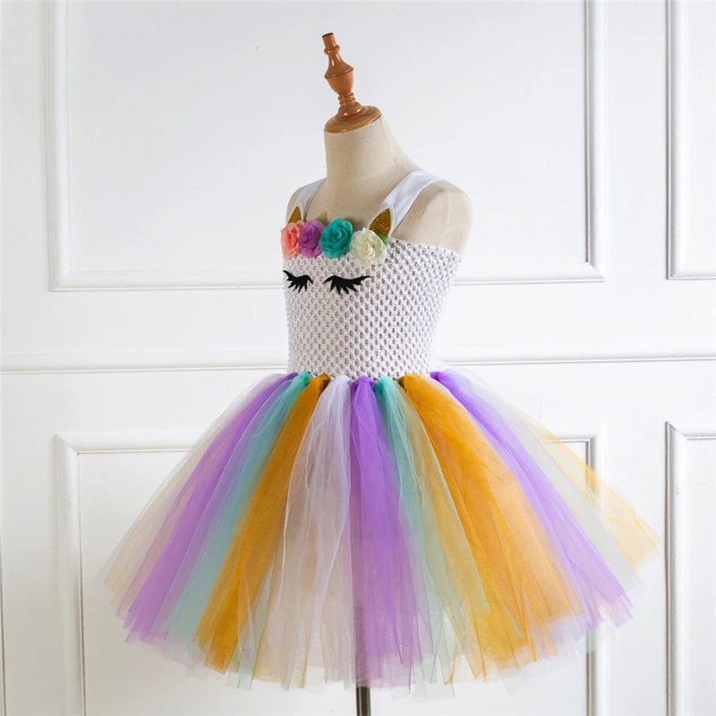 Rainbow Unicorn Candy Princess Dress Costume For Kids