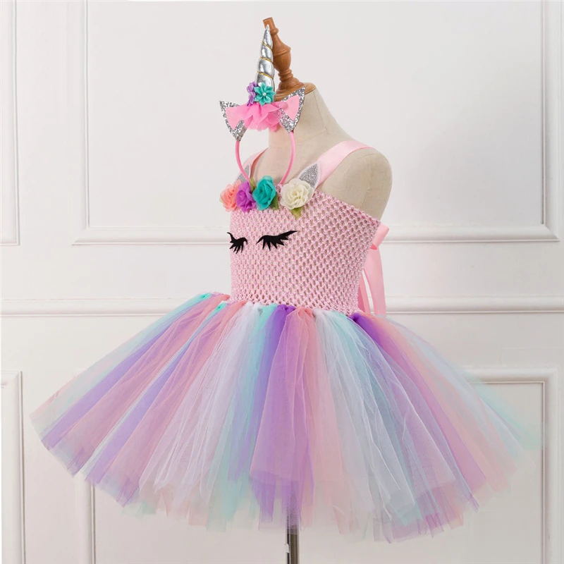 Rainbow Unicorn Candy Princess Dress Costume For Kids