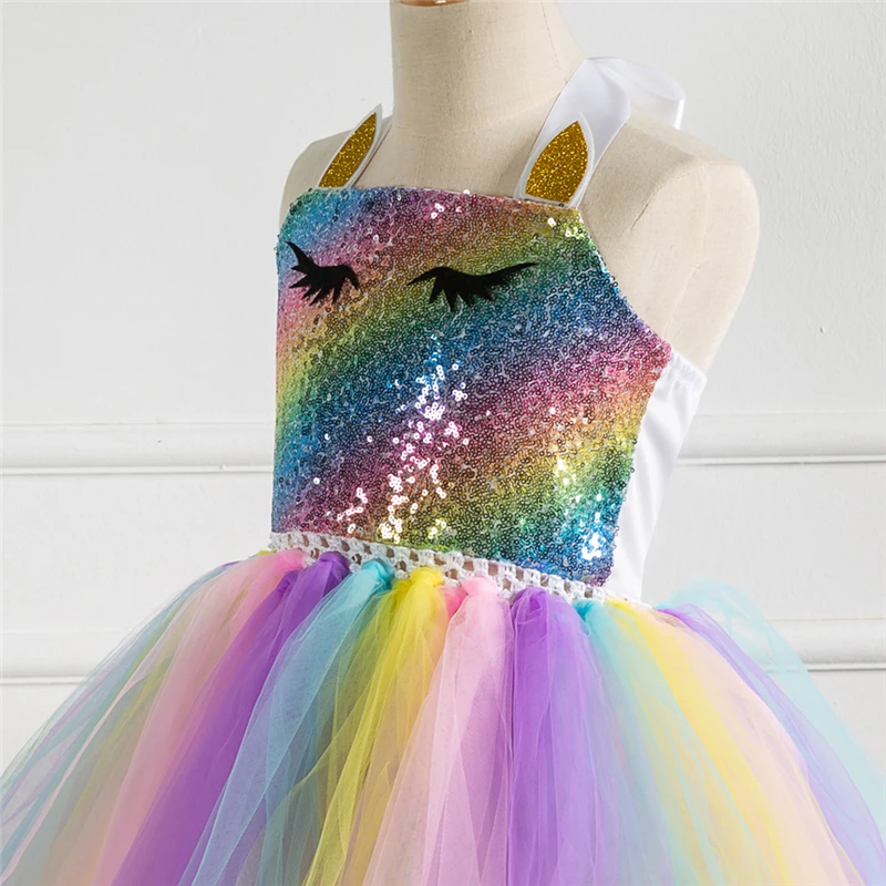 Rainbow Unicorn Candy Princess Dress Costume For Kids
