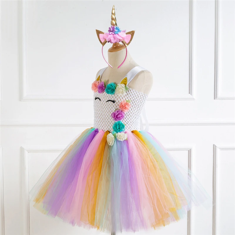 Rainbow Unicorn Candy Princess Dress Costume For Kids