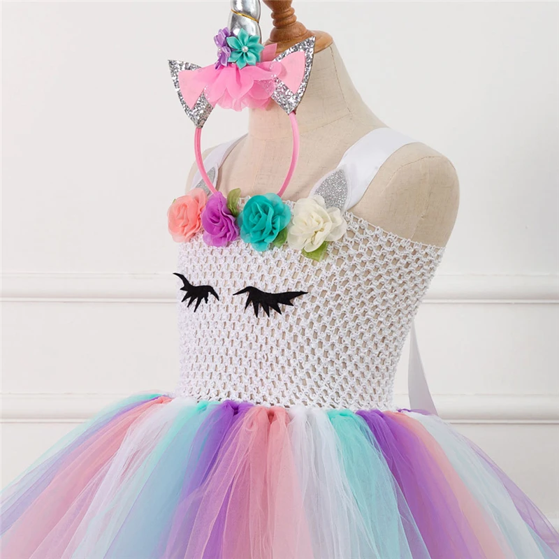 Rainbow Unicorn Candy Princess Dress Costume For Kids