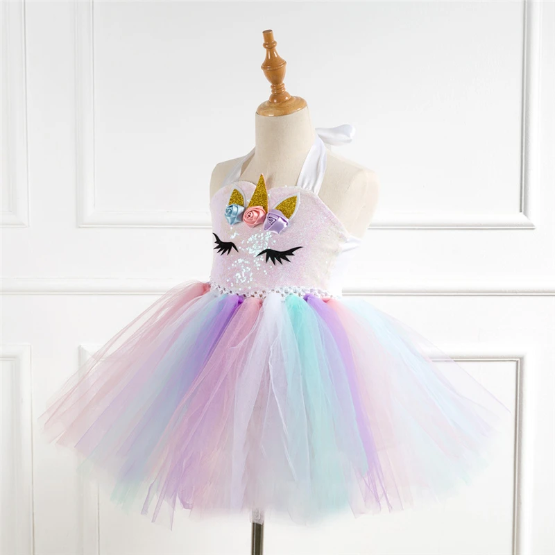 Rainbow Unicorn Candy Princess Dress Costume For Kids