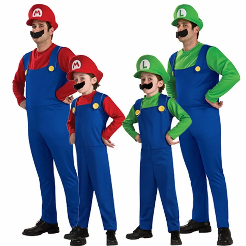 Super Mario Brothers Luigi Bros Plumber Fancy Dress Costume