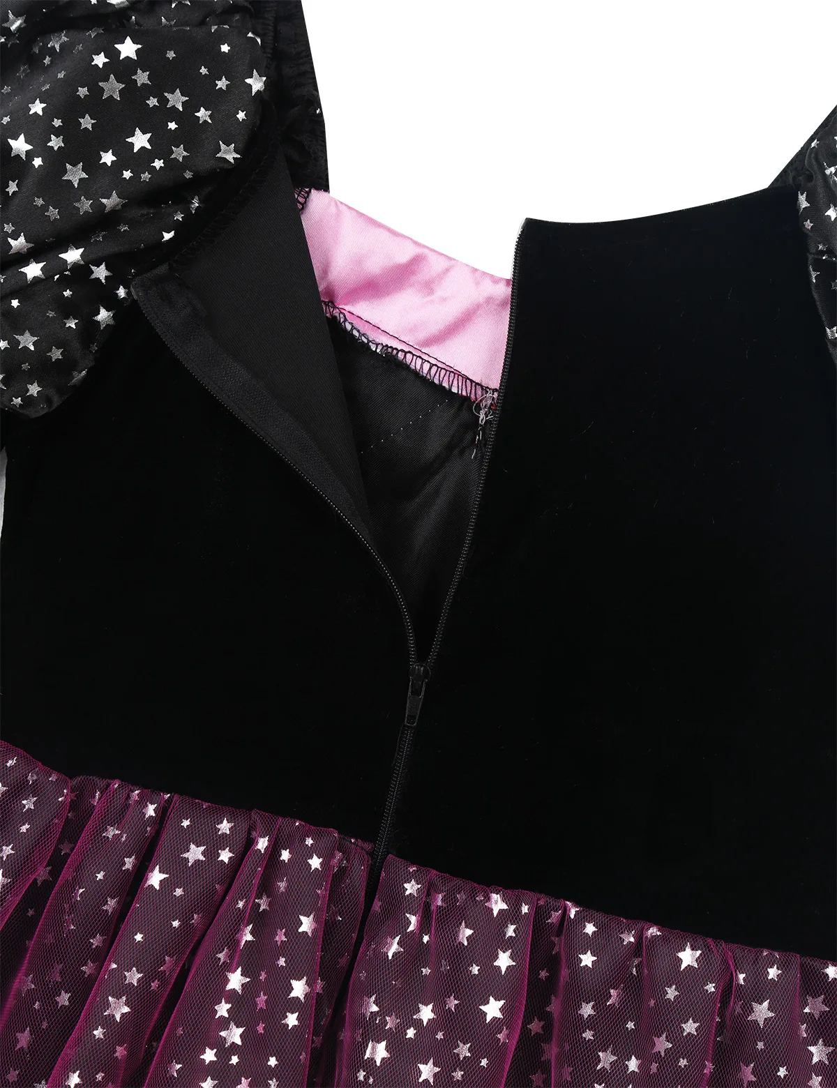 Witch Sparkly Silver Stars Printed Dress With Pointed Hat Wand Costume