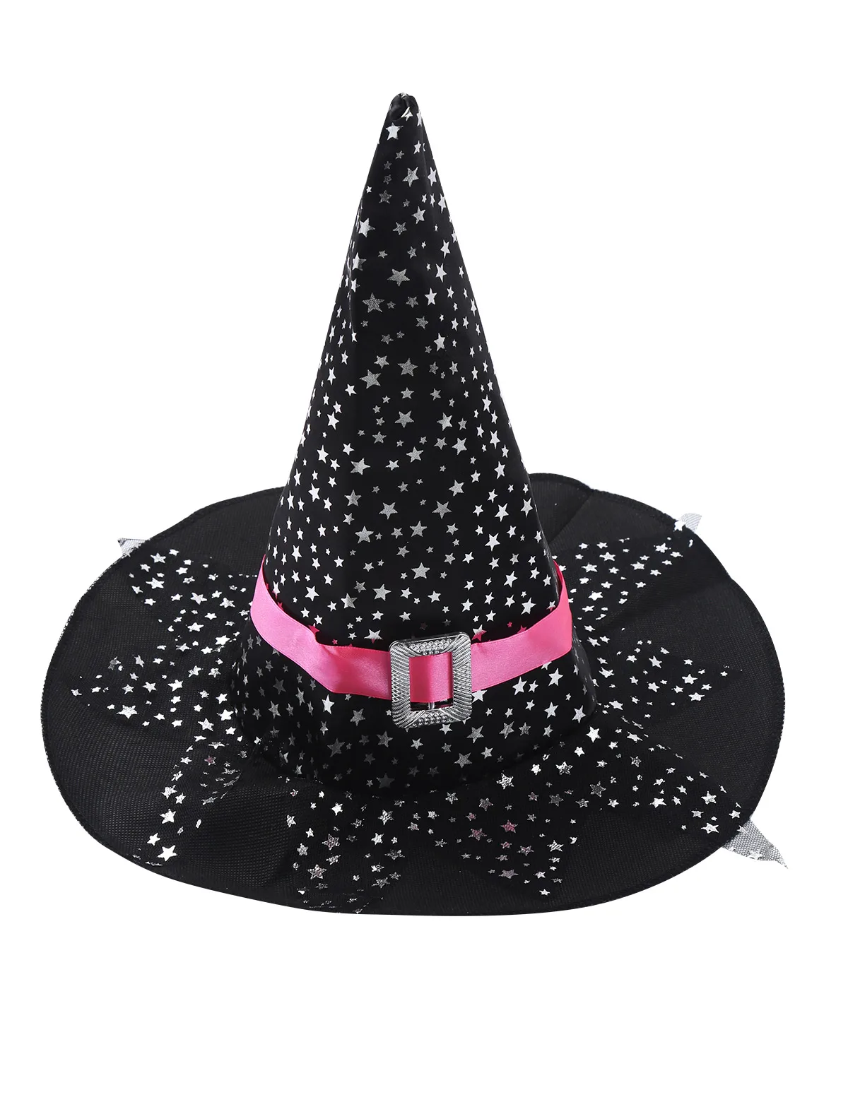 Witch Sparkly Silver Stars Printed Dress With Pointed Hat Wand Costume