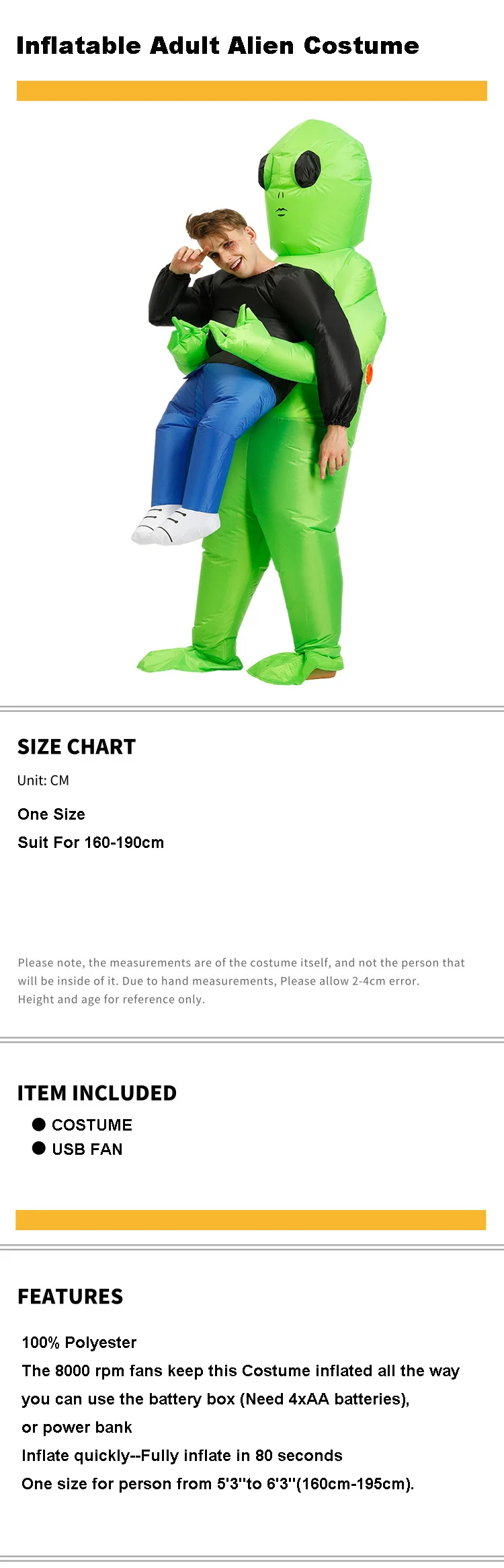 Green Alien Inflatable Costume For Adult & Kids Green Alien Inflatable Costume For Adult & Kids
