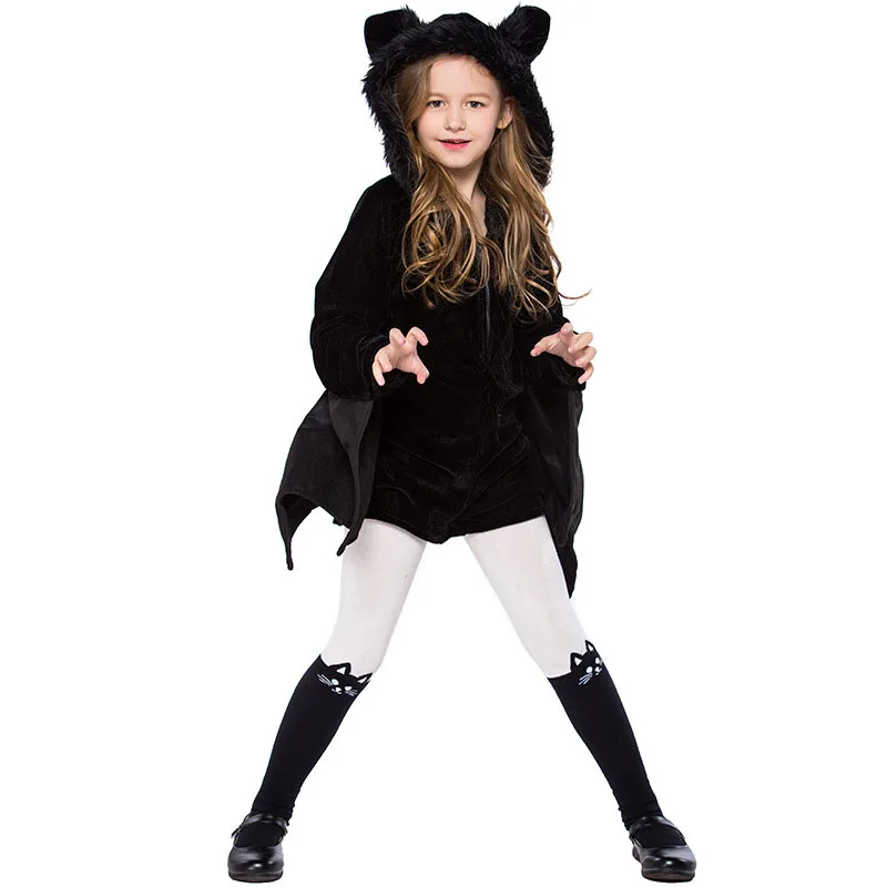 Black Bat Outfit Costume With Wings, Ears & Stockings For Teen Girls