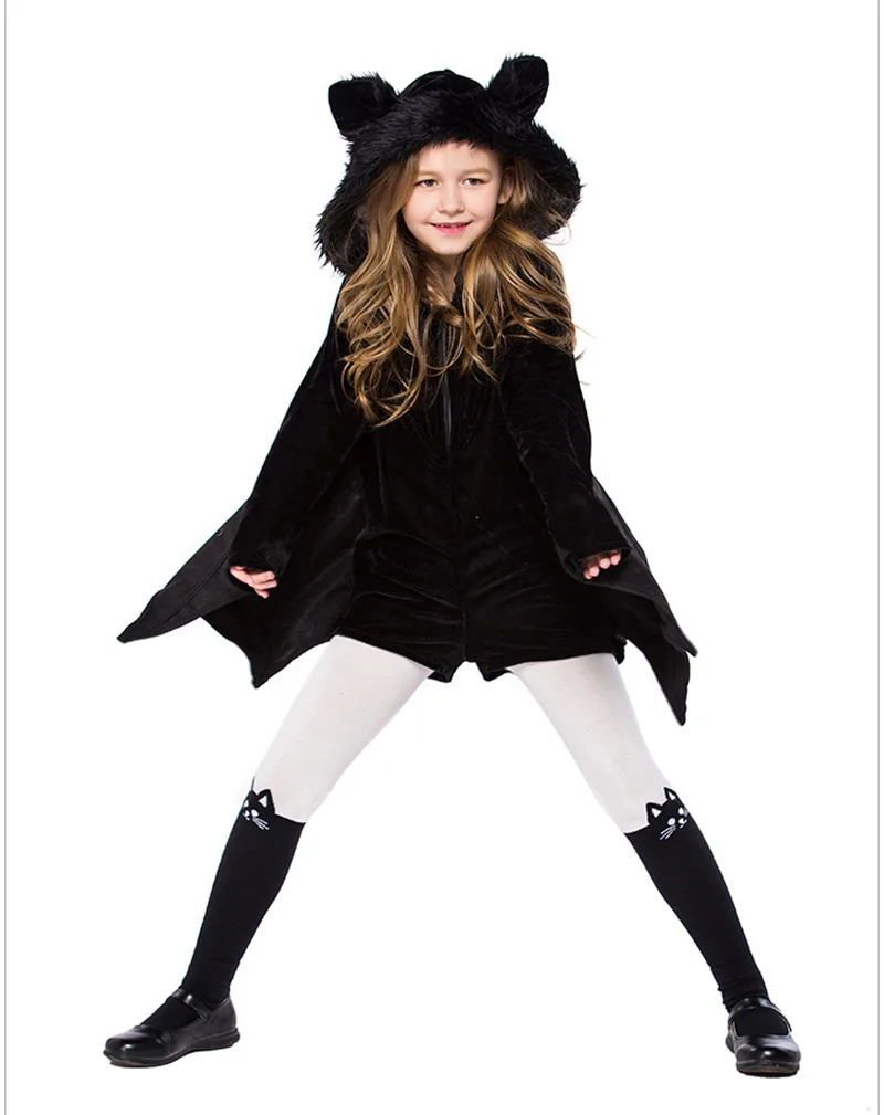 Black Bat Outfit Costume With Wings, Ears & Stockings For Teen Girls