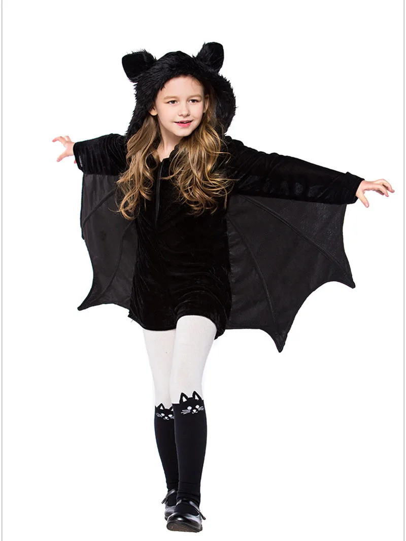 Black Bat Outfit Costume With Wings, Ears & Stockings For Teen Girls