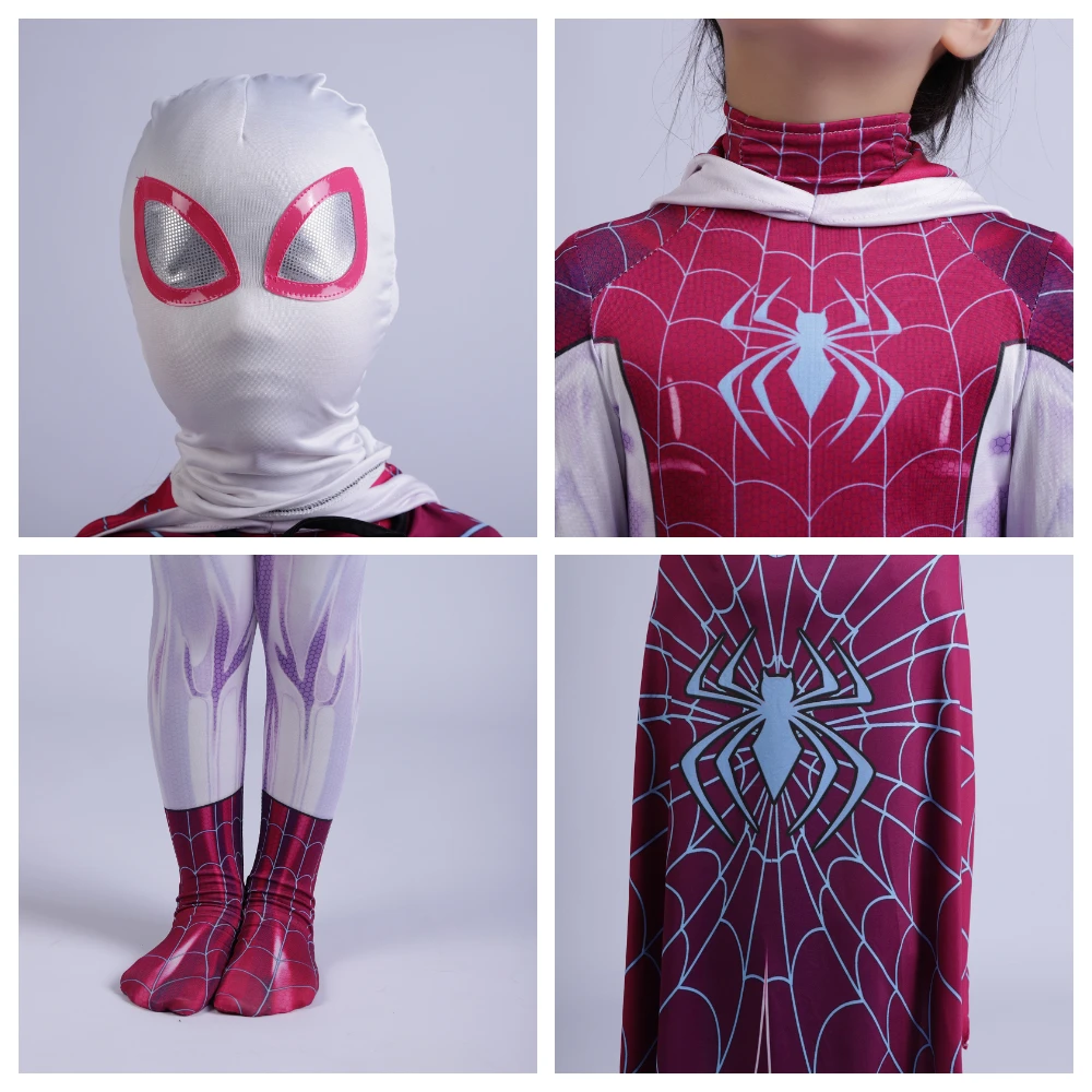 Gwendolyn Maxine Spider Gwen Stacy Cloak Jumpsuit Costume For Kids