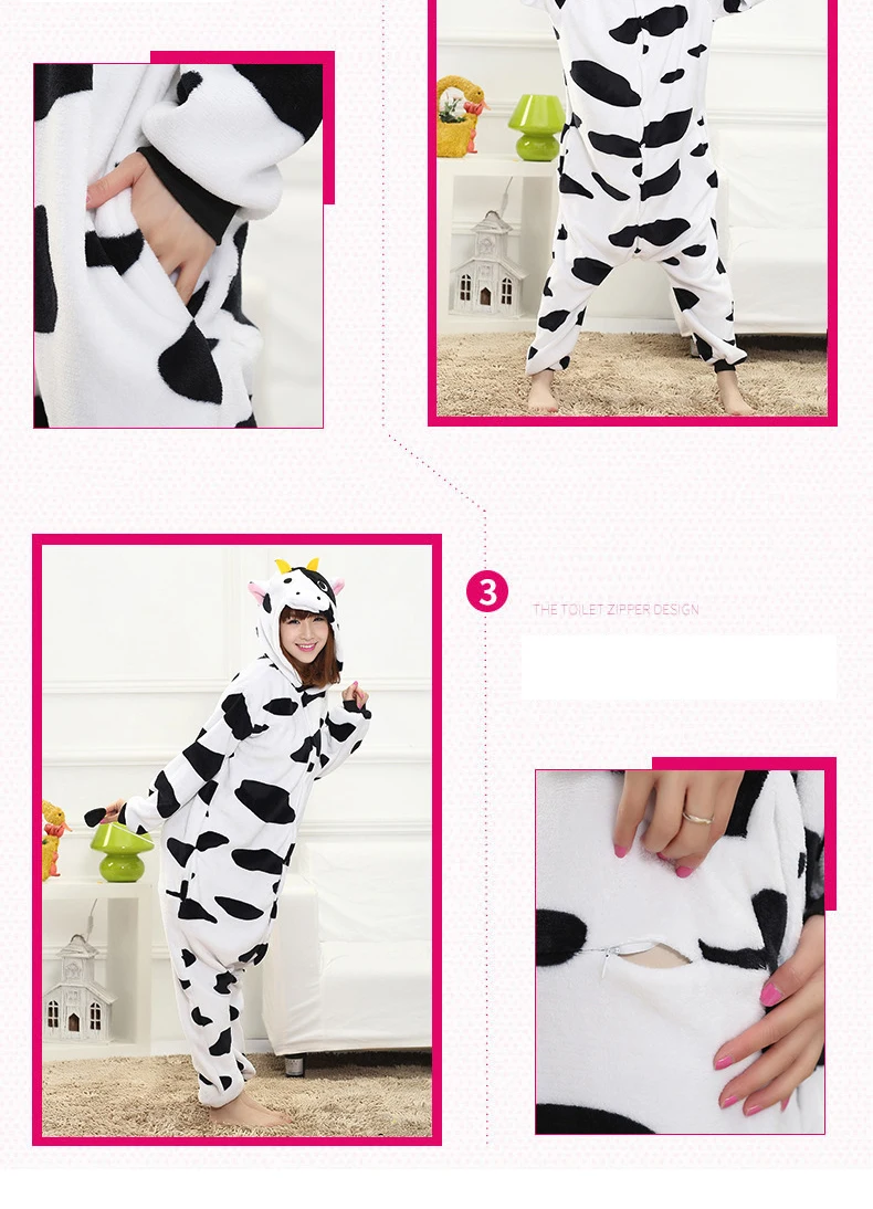 Cow Cartoon Onesie Pajamas For Women With Hood Collar Cow Cartoon Onesie Pajamas For Women With Hood Collar