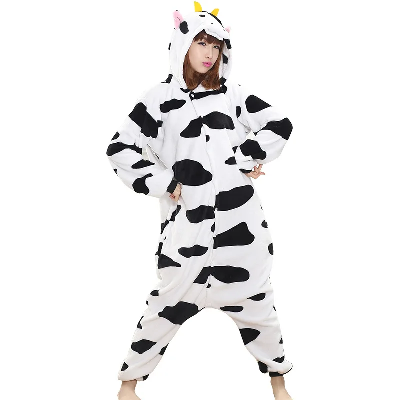 Cow Cartoon Onesie Pajamas For Women With Hood Collar Cow Cartoon Onesie Pajamas For Women With Hood Collar