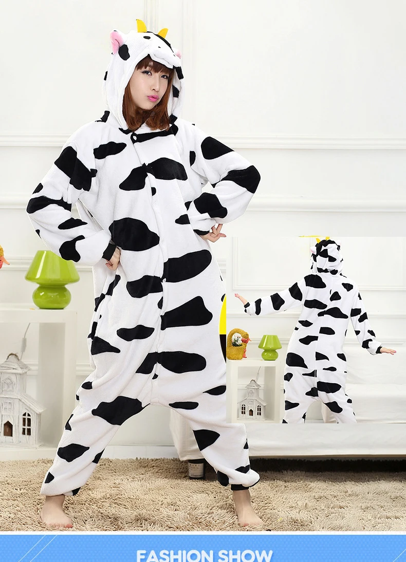 Cow Cartoon Onesie Pajamas For Women With Hood Collar Cow Cartoon Onesie Pajamas For Women With Hood Collar