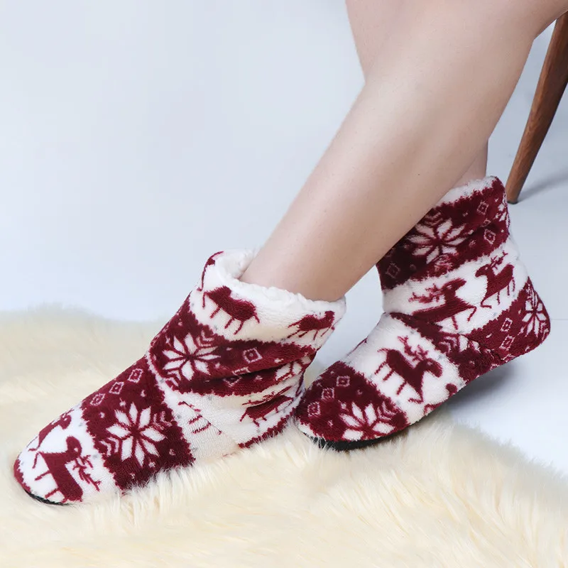 Christmas Fur Plush Warm Flip Flops Cotton Shoes