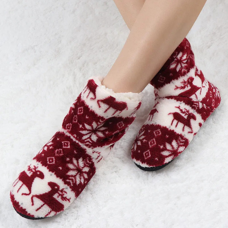 Christmas Fur Plush Warm Flip Flops Cotton Shoes