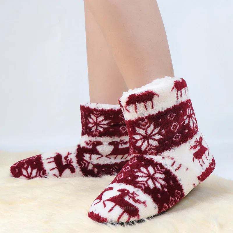 Christmas Fur Plush Warm Flip Flops Cotton Shoes