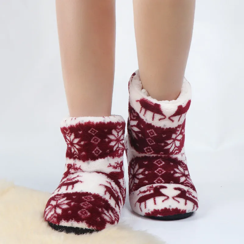Christmas Fur Plush Warm Flip Flops Cotton Shoes
