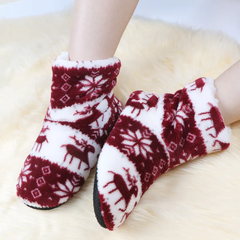 Christmas Fur Plush Warm Flip Flops Cotton Shoes