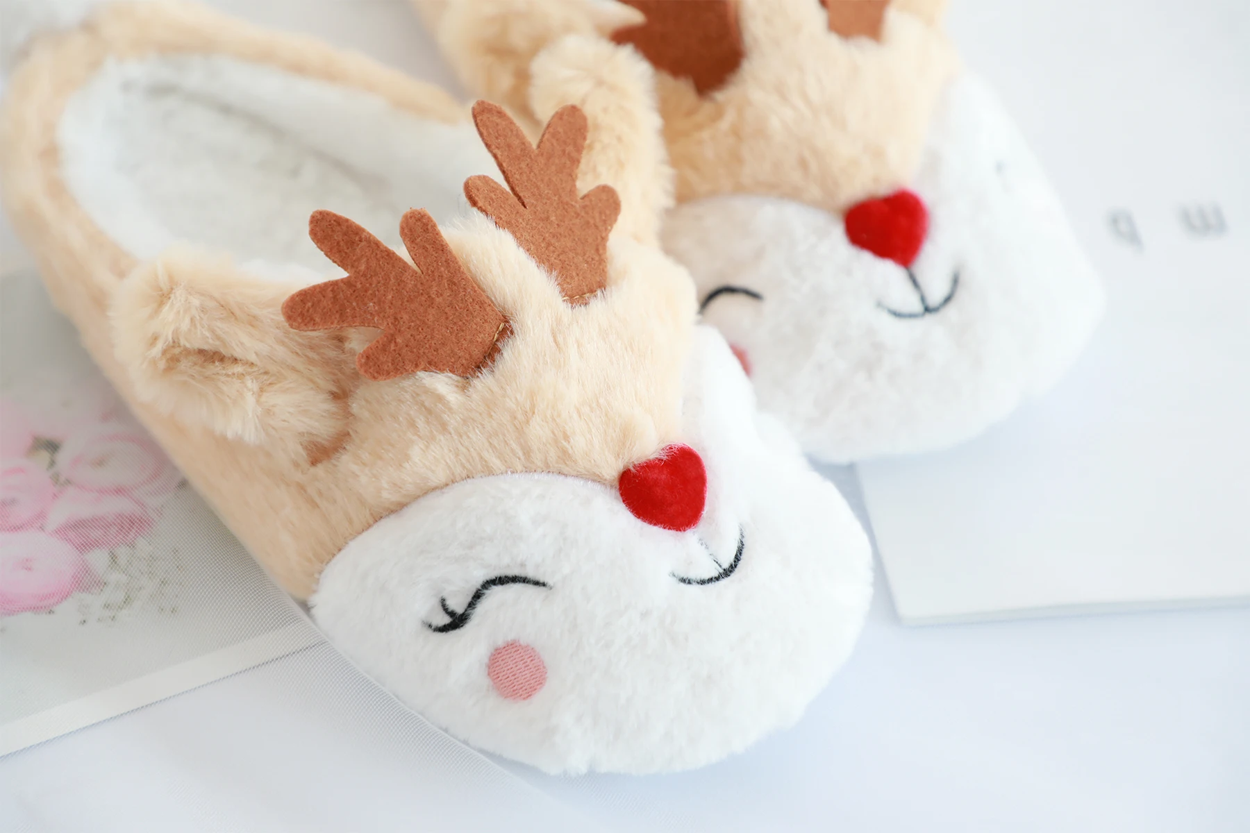 Christmas Moose Plush Reindeer Slippers
