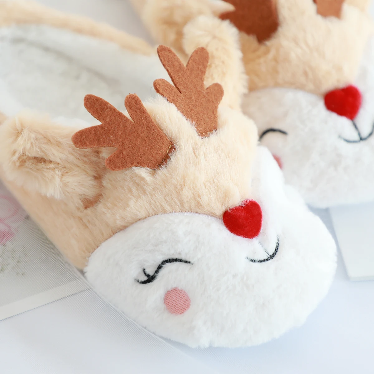 Christmas Moose Plush Reindeer Slippers