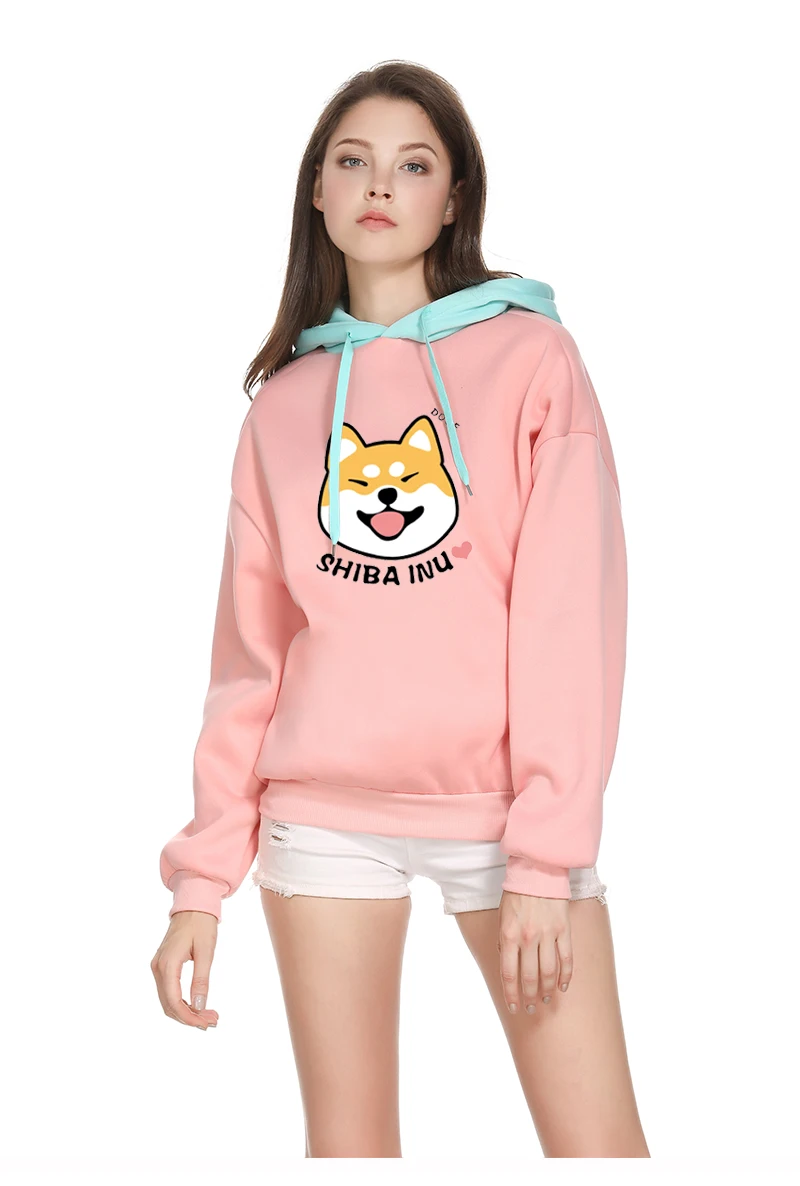 Kawaii Cartoon Shiba Inu Casual Harajuku Dog Print Fleece Hoodies