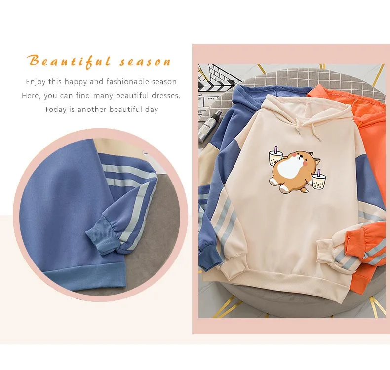 Anime Shiba Inu Oversized Patchwork Kawaii Graphic Hoodies