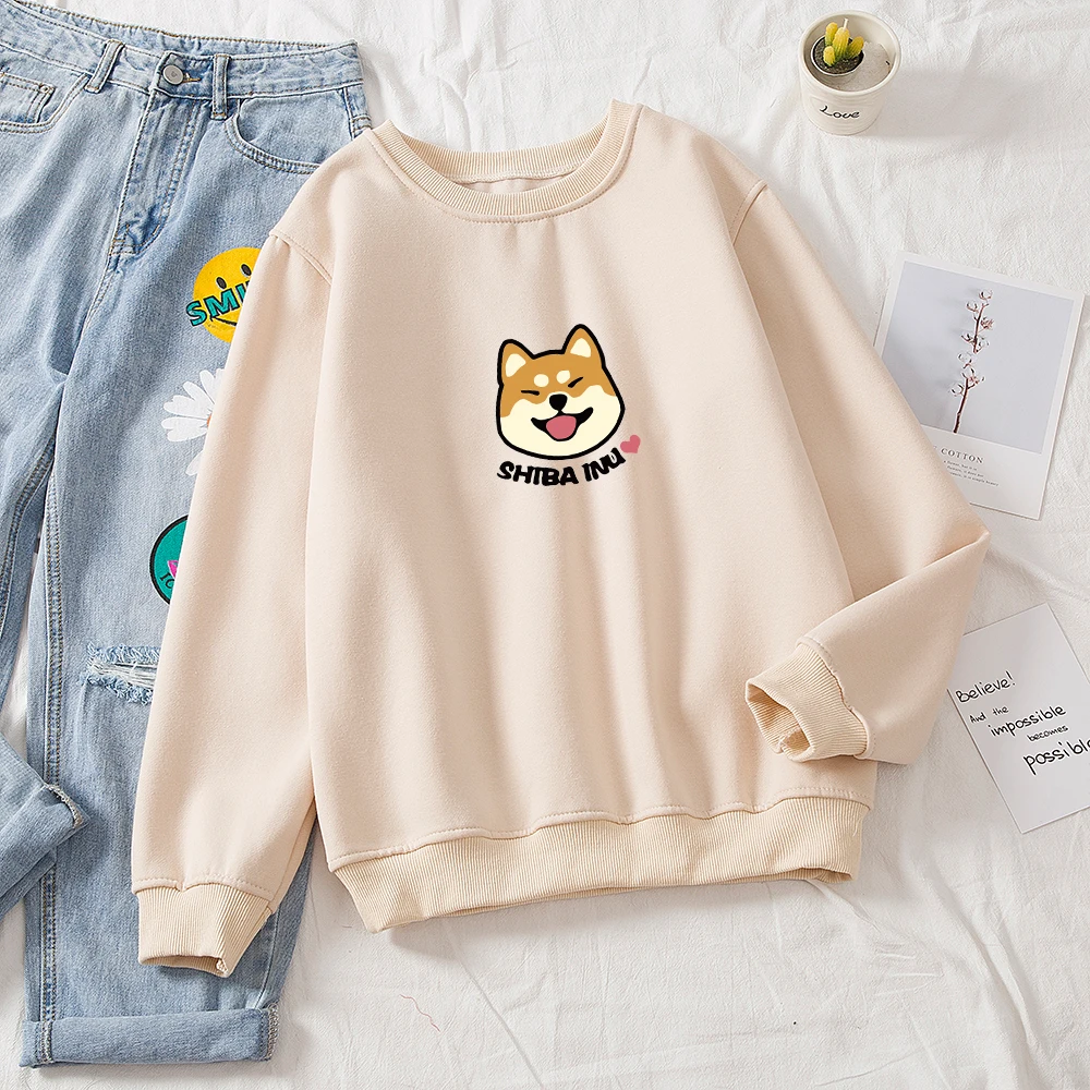 Cartoon Shiba Inu Print Harajuku Kawaii O-Neck Sweatshirt