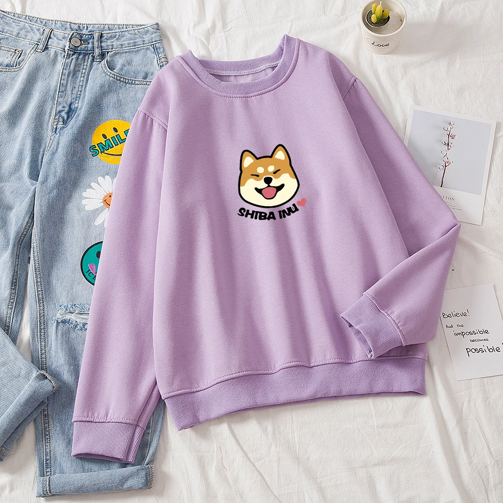Cartoon Shiba Inu Print Harajuku Kawaii O-Neck Sweatshirt