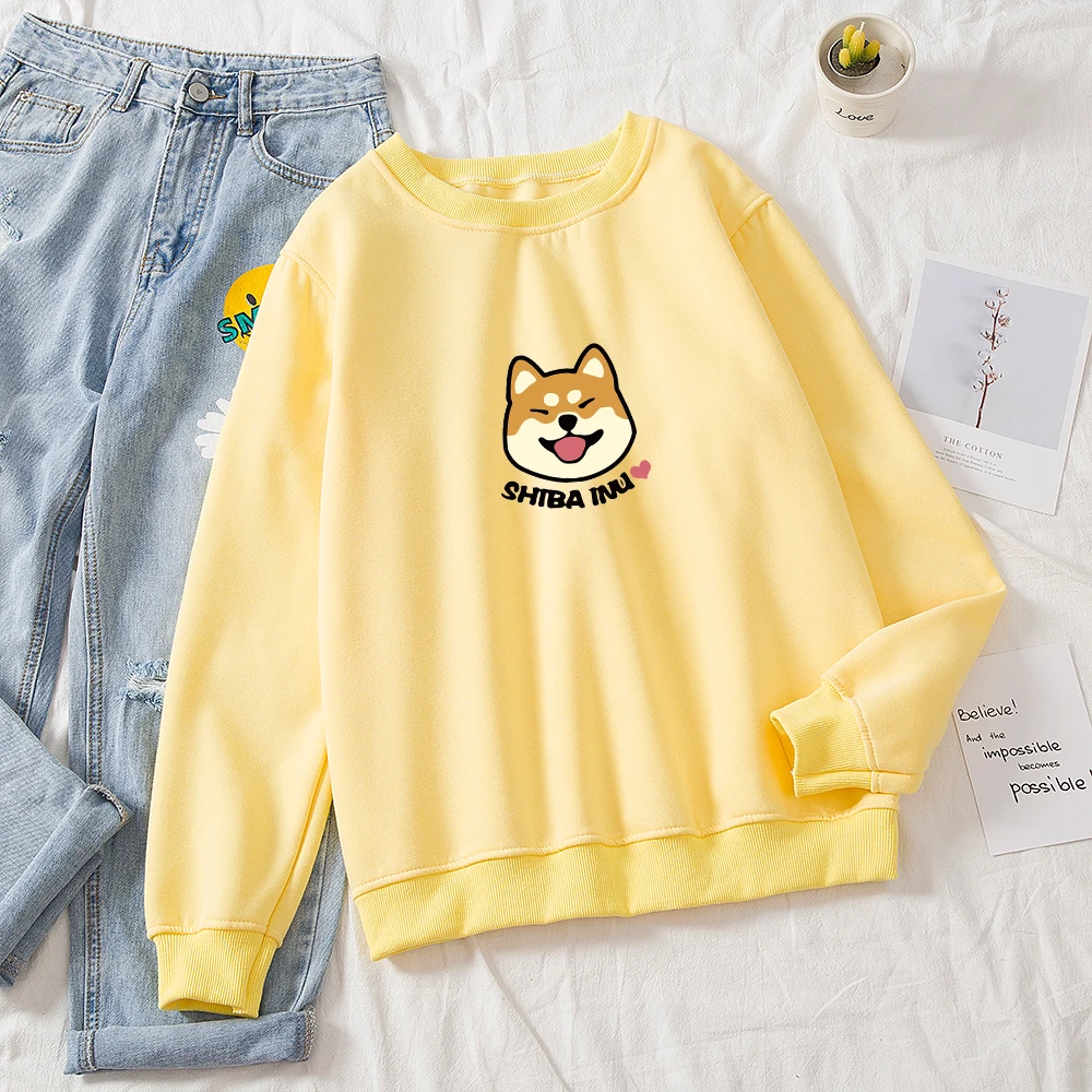 Cartoon Shiba Inu Print Harajuku Kawaii O-Neck Sweatshirt