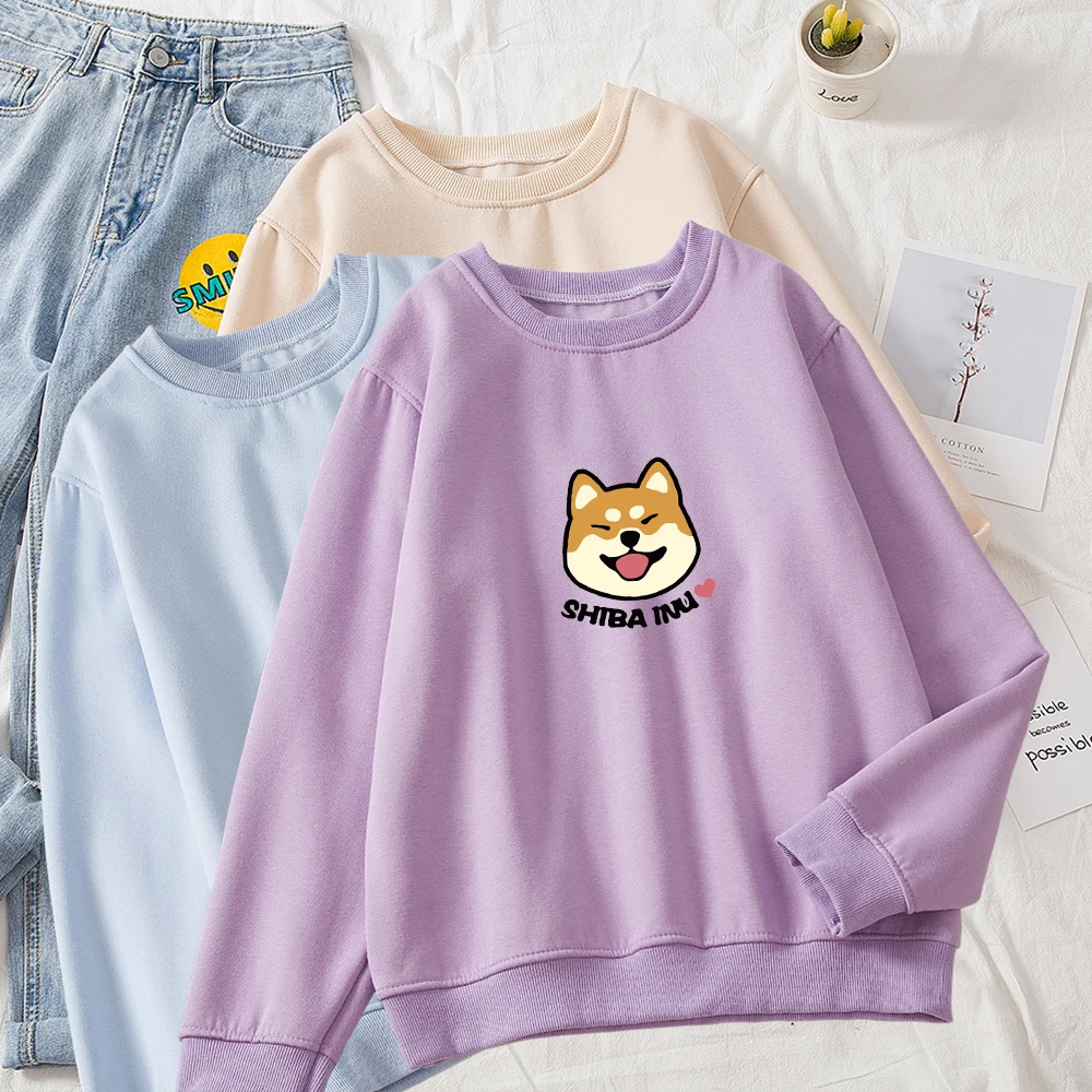 Cartoon Shiba Inu Print Harajuku Kawaii O-Neck Sweatshirt