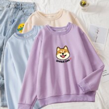 Cartoon Shiba Inu Print Harajuku Kawaii O-Neck Sweatshirt Cartoon Shiba Inu Print Harajuku Kawaii O-Neck Sweatshirt