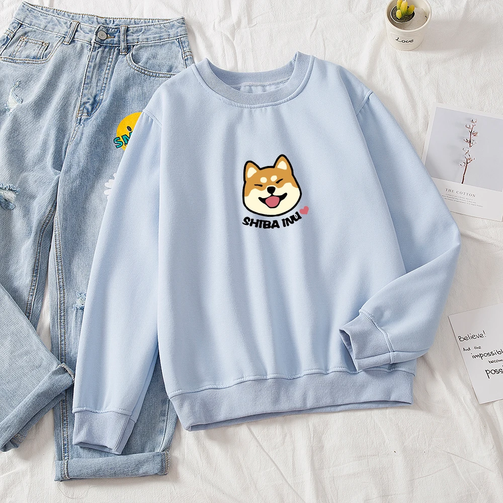 Cartoon Shiba Inu Print Harajuku Kawaii O-Neck Sweatshirt