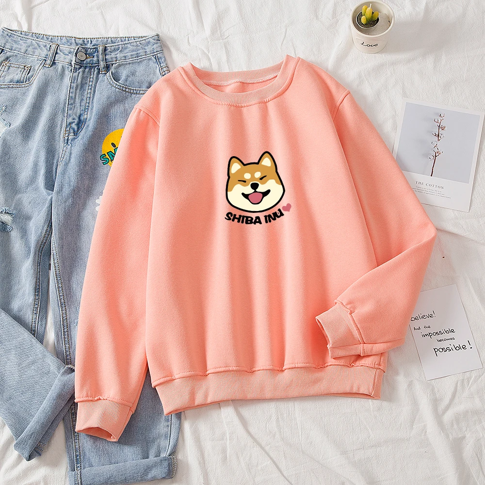 Cartoon Shiba Inu Print Harajuku Kawaii O-Neck Sweatshirt