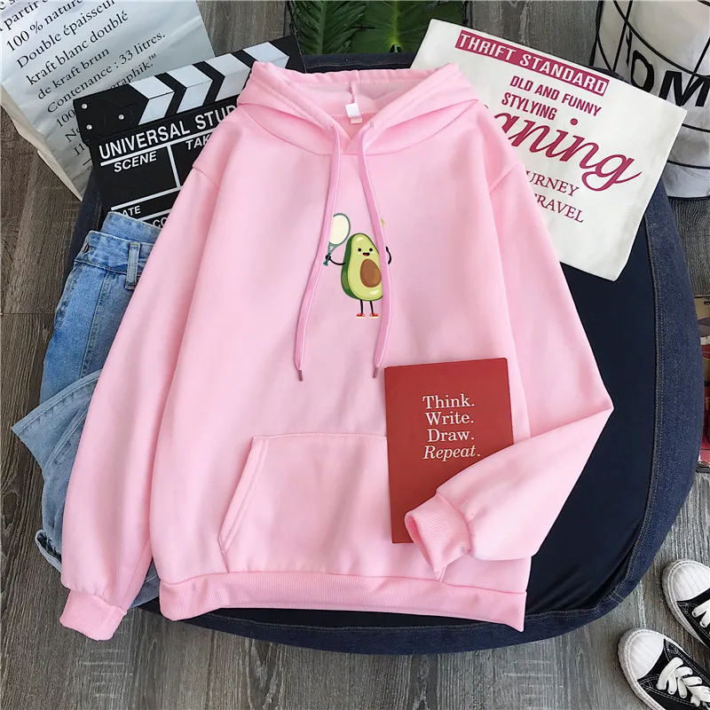 Kawaii Cartoon Avocado Print Casual Hoodies Kawaii Cartoon Avocado Print Casual Hoodies