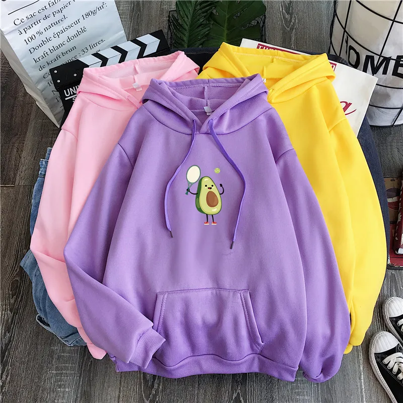Kawaii Cartoon Avocado Print Casual Hoodies Kawaii Cartoon Avocado Print Casual Hoodies