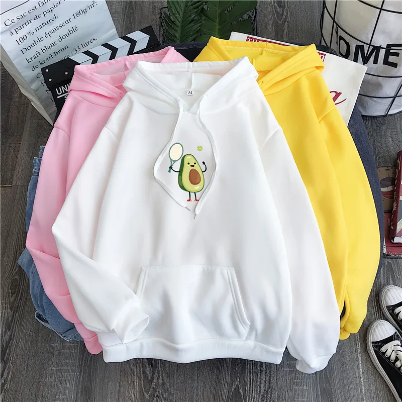 Kawaii Cartoon Avocado Print Casual Hoodies Kawaii Cartoon Avocado Print Casual Hoodies