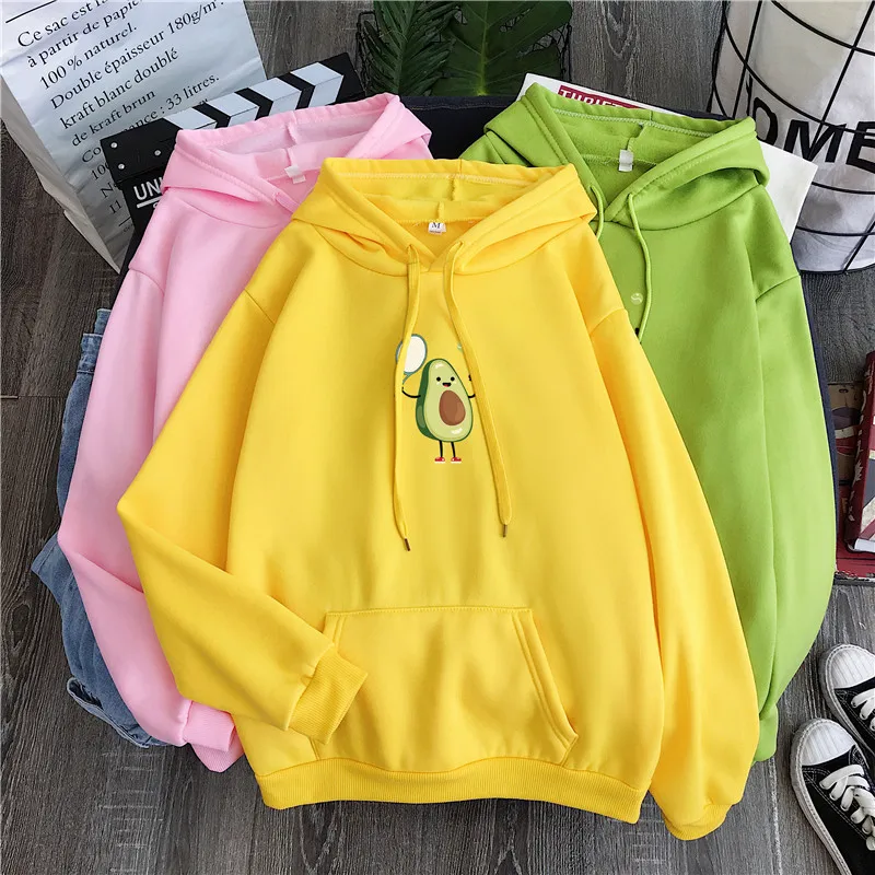 Kawaii Cartoon Avocado Print Casual Hoodies Kawaii Cartoon Avocado Print Casual Hoodies