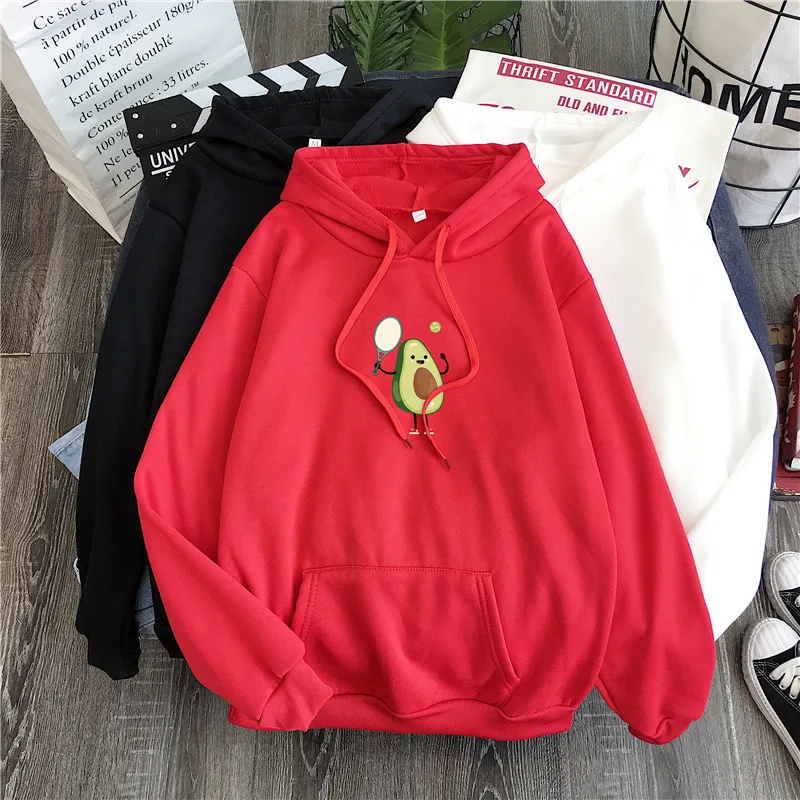 Kawaii Cartoon Avocado Print Casual Hoodies Kawaii Cartoon Avocado Print Casual Hoodies