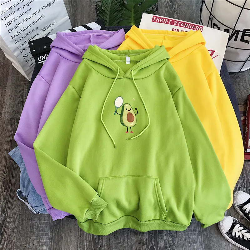 Kawaii Cartoon Avocado Print Casual Hoodies Kawaii Cartoon Avocado Print Casual Hoodies