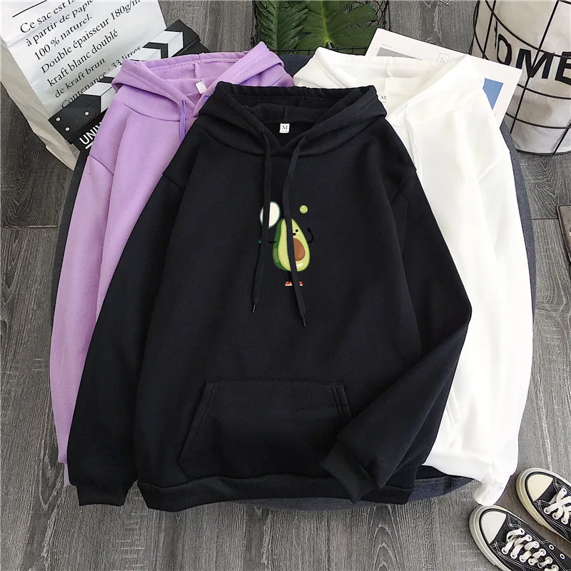 Kawaii Cartoon Avocado Print Casual Hoodies Kawaii Cartoon Avocado Print Casual Hoodies