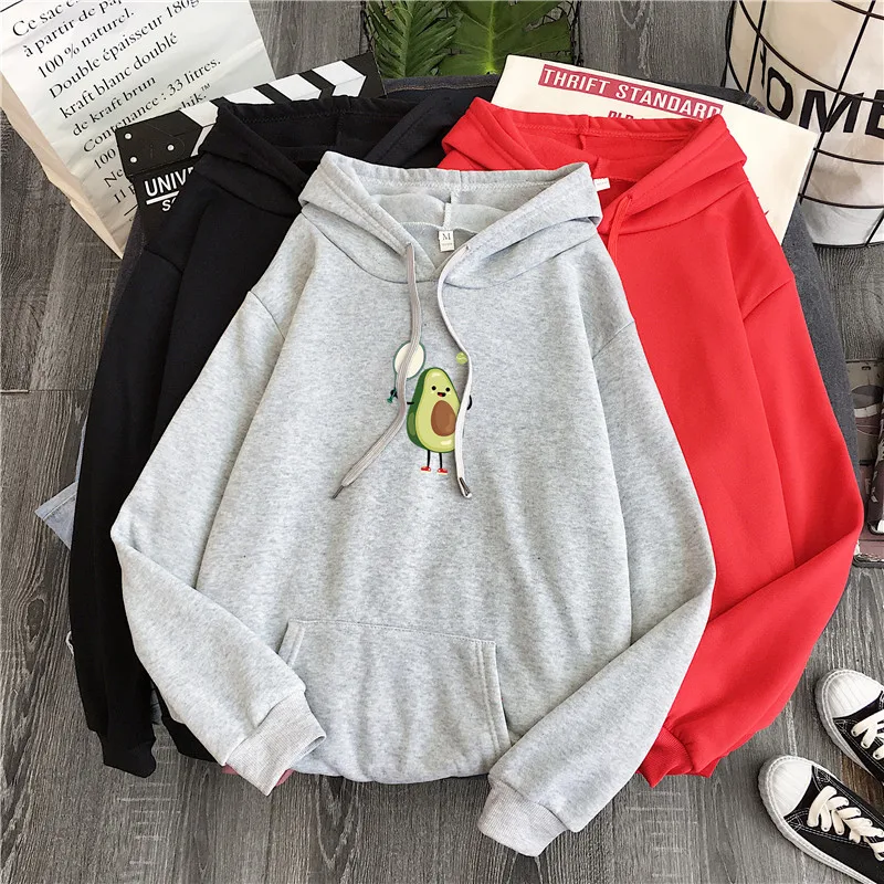 Kawaii Cartoon Avocado Print Casual Hoodies Kawaii Cartoon Avocado Print Casual Hoodies