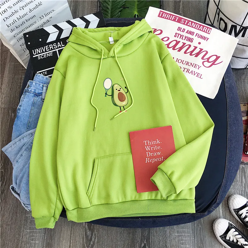 Kawaii Cartoon Avocado Print Casual Hoodies Kawaii Cartoon Avocado Print Casual Hoodies