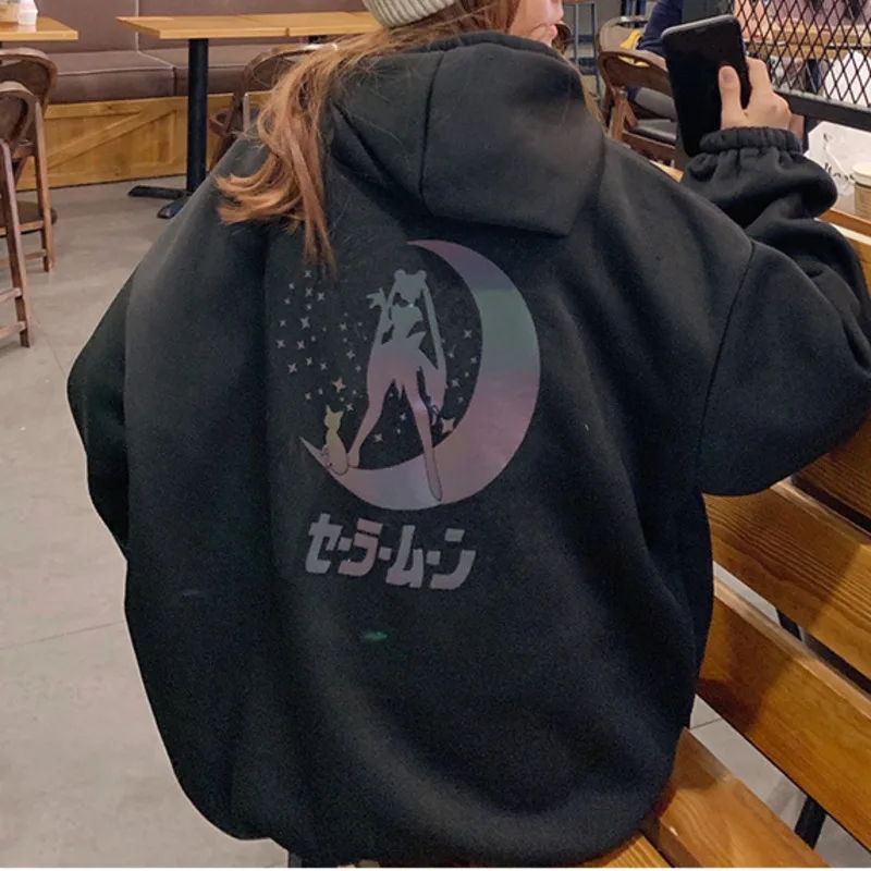 Anime Sailor Moon Illuminate Reflective Oversized Casual Hoodies Anime Sailor Moon Illuminate Reflective Oversized Casual Hoodies