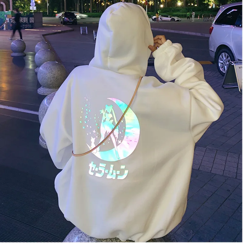 Anime Sailor Moon Illuminate Reflective Oversized Casual Hoodies Anime Sailor Moon Illuminate Reflective Oversized Casual Hoodies