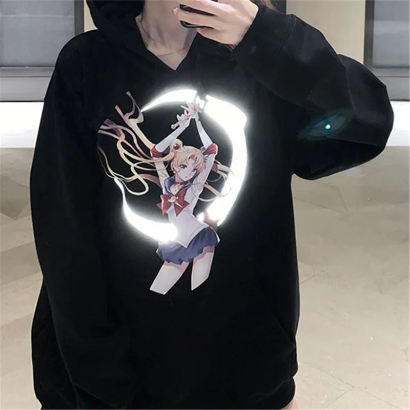 Anime Sailor Moon Illuminate Reflective Oversized Casual Hoodies