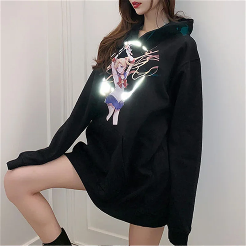 Anime Sailor Moon Illuminate Reflective Oversized Casual Hoodies