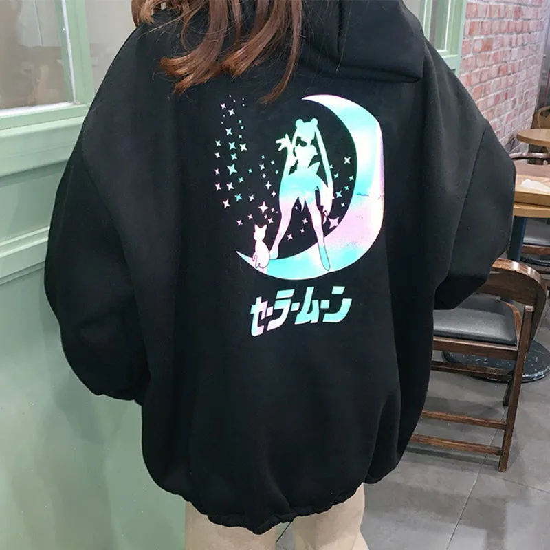 Anime Sailor Moon Illuminate Reflective Oversized Casual Hoodies Anime Sailor Moon Illuminate Reflective Oversized Casual Hoodies