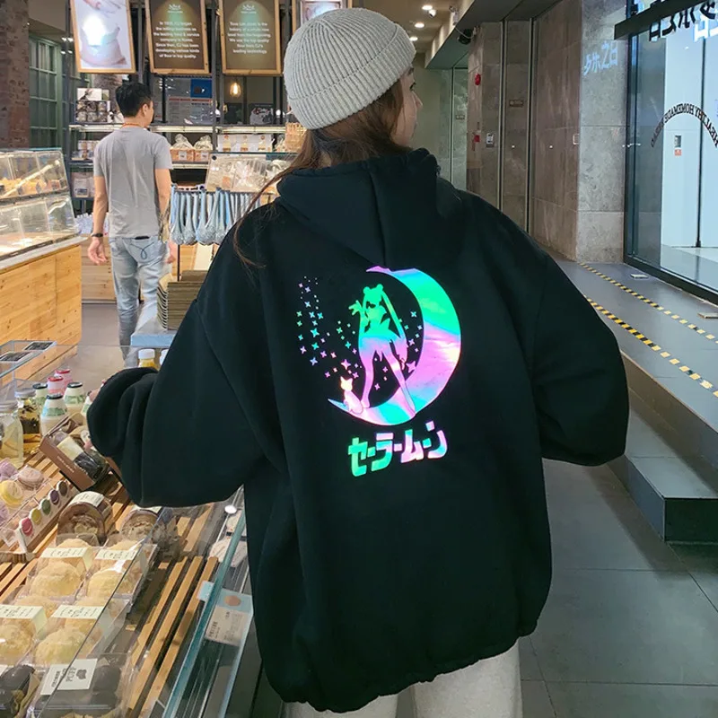 Anime Sailor Moon Illuminate Reflective Oversized Casual Hoodies Anime Sailor Moon Illuminate Reflective Oversized Casual Hoodies