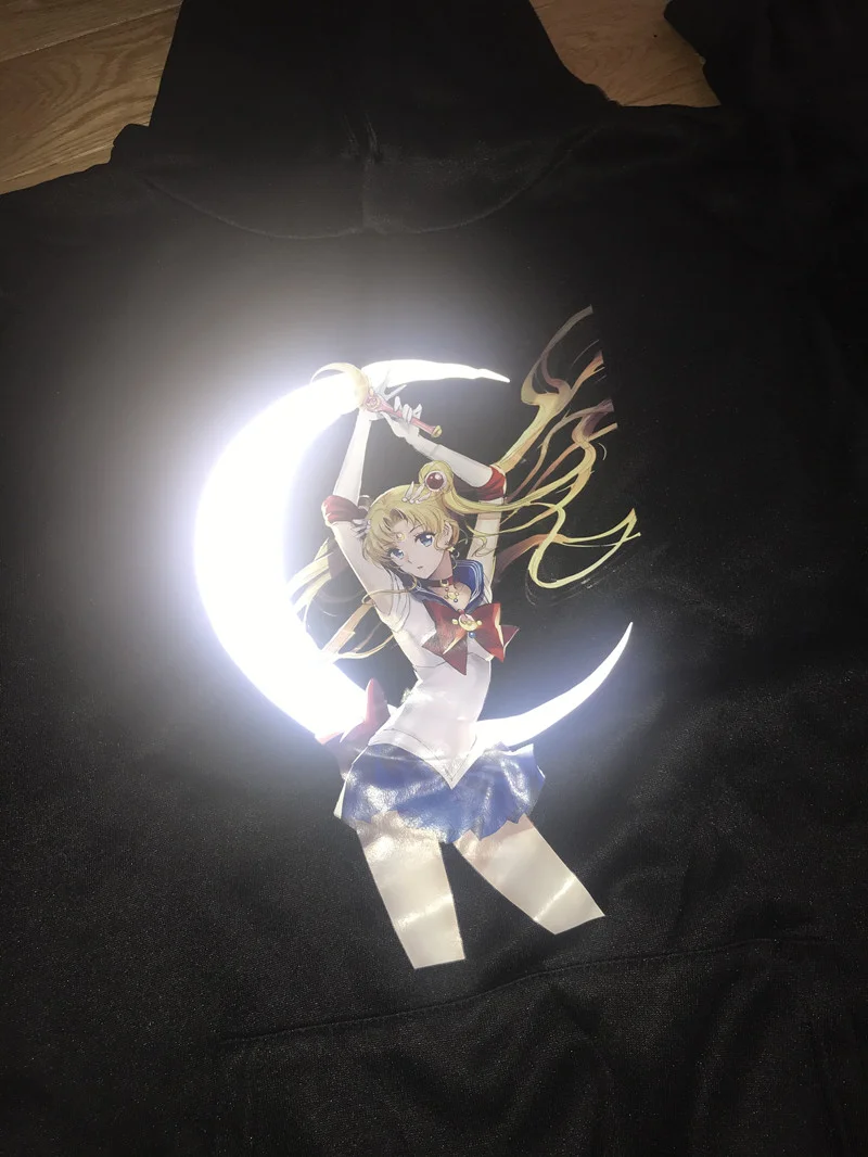 Anime Sailor Moon Illuminate Reflective Oversized Casual Hoodies
