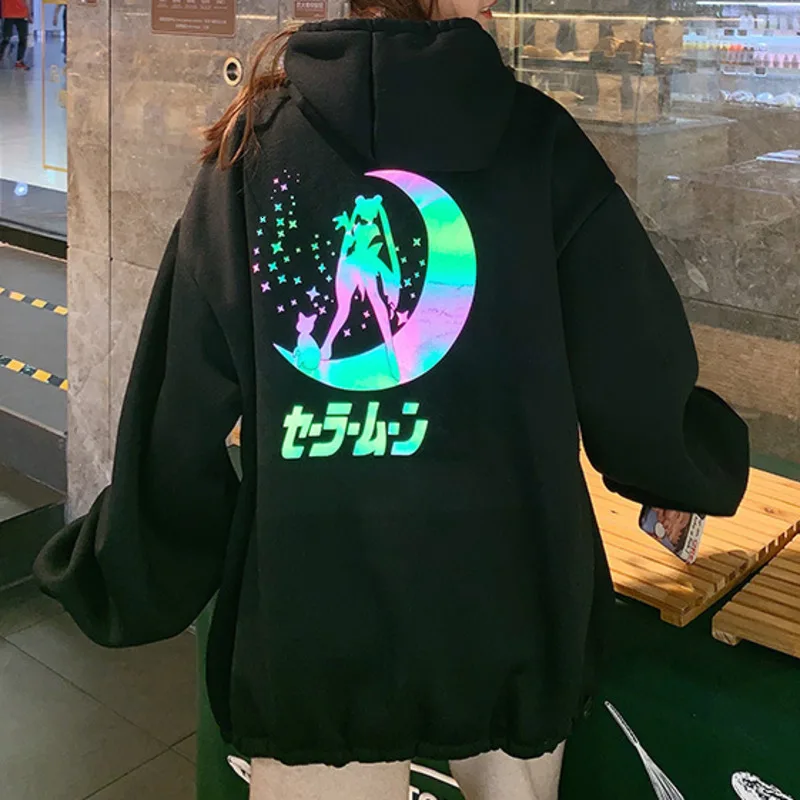 Anime Sailor Moon Illuminate Reflective Oversized Casual Hoodies Anime Sailor Moon Illuminate Reflective Oversized Casual Hoodies